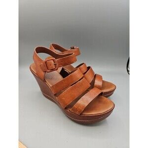 Korks by Kork-Ease Emily Brown Leather Wedge Sandals Strap Women's Size 7 Eur 38